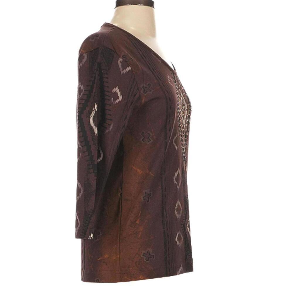 Copied - Cactus Bay 100% Cotton Brown Geometric Studded Top 3/4 Sleeve - Picture 3 of 7